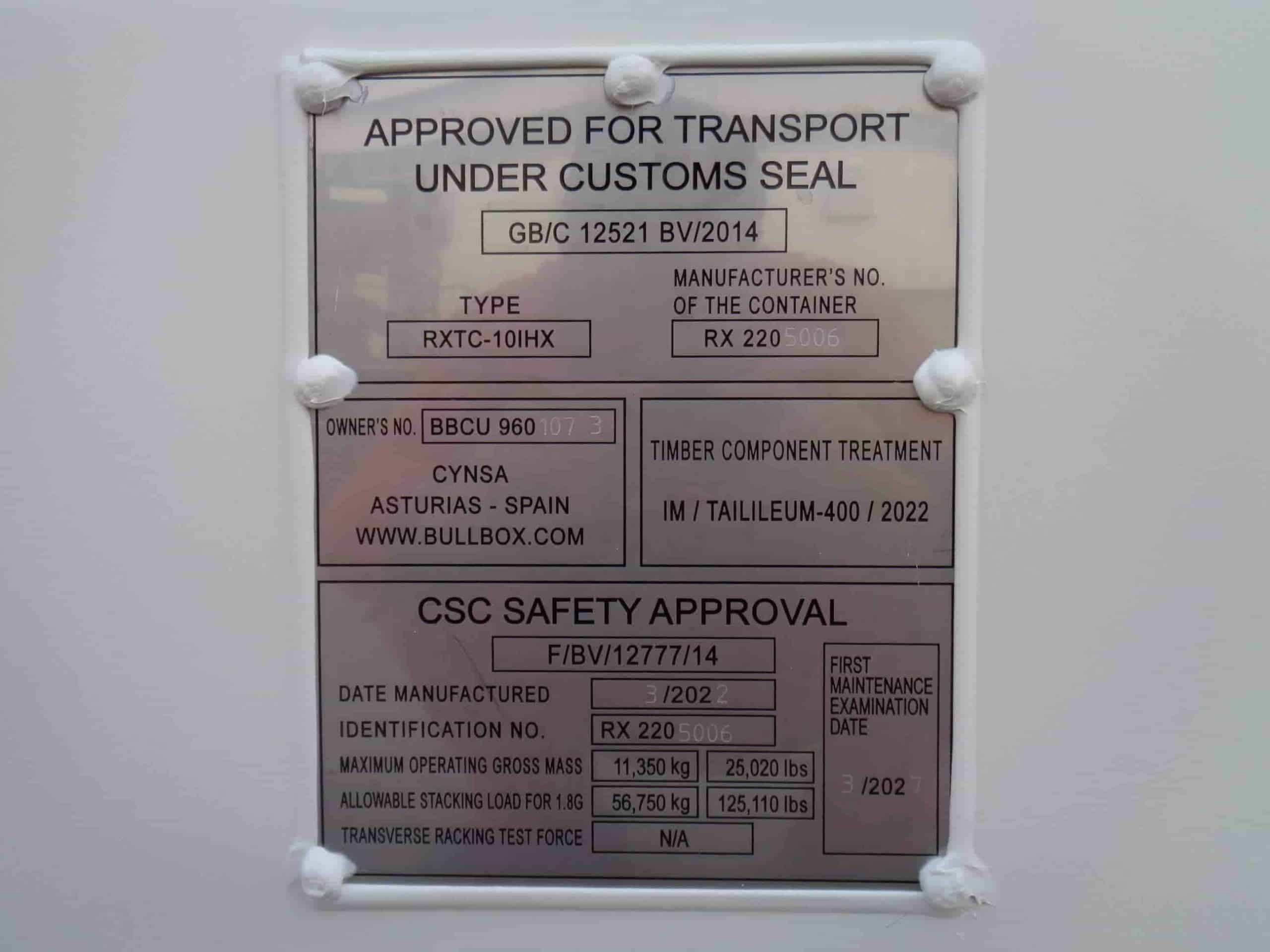 Placas CSC de certificación internacional para contenedores